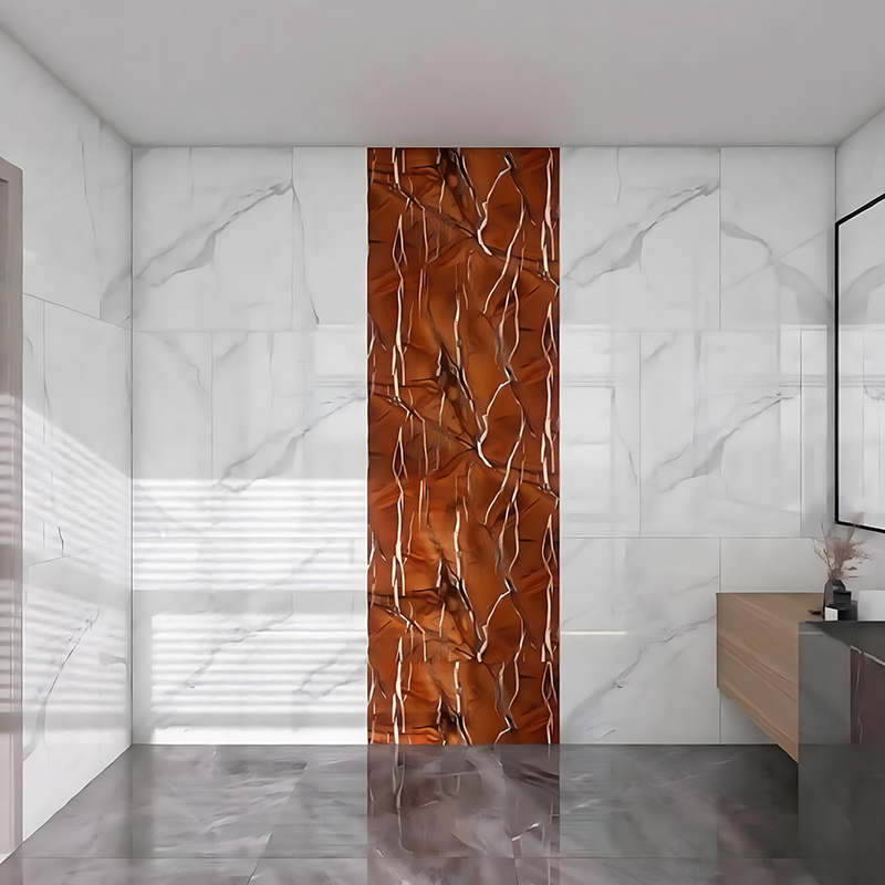 Dekorasi Backsplash Kamar Mandi Bertekstur Coklat Hutan Hujan Film Perpindahan Panas PET